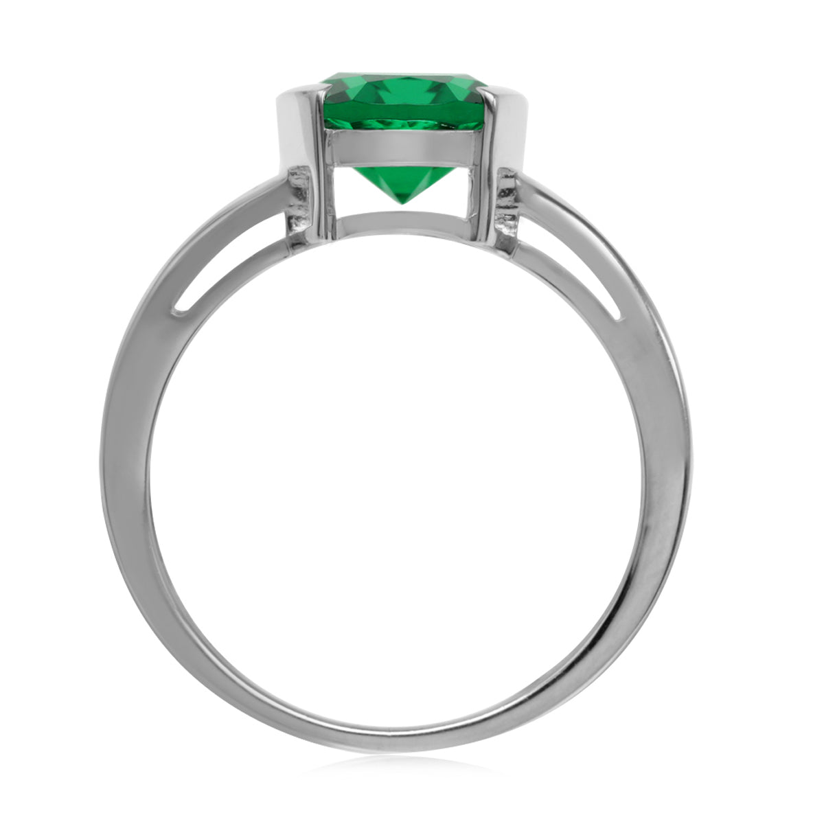 2.1 ct 10x8MM Green Nano Emerald White Gold Plated 925 Sterling Silver Solitaire Ring - Silvershake-store