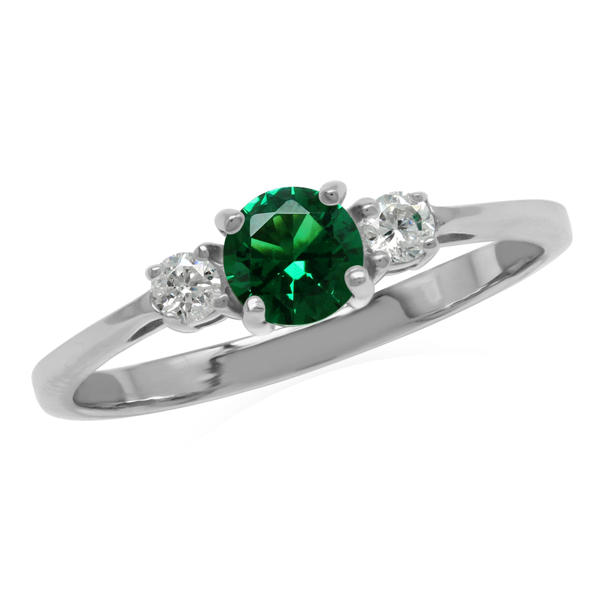 Petite 5MM Round Green Nano Emerald & White CZ 925 Sterling Silver Ring - Silvershake-store