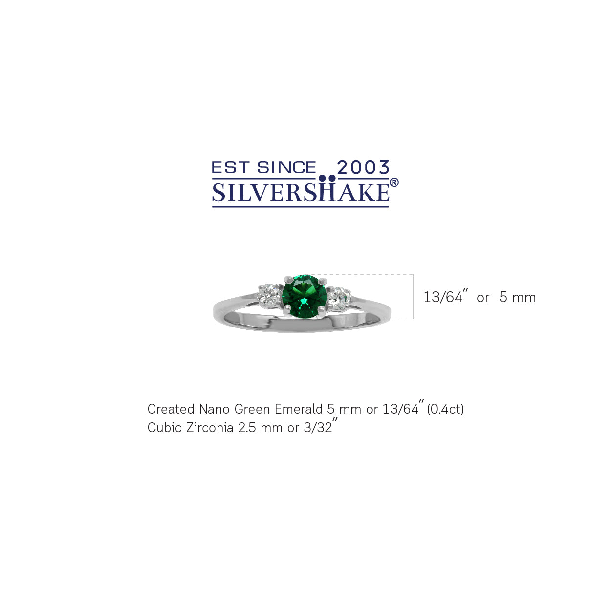Petite 5MM Round Green Nano Emerald & White CZ 925 Sterling Silver Ring - Silvershake-store