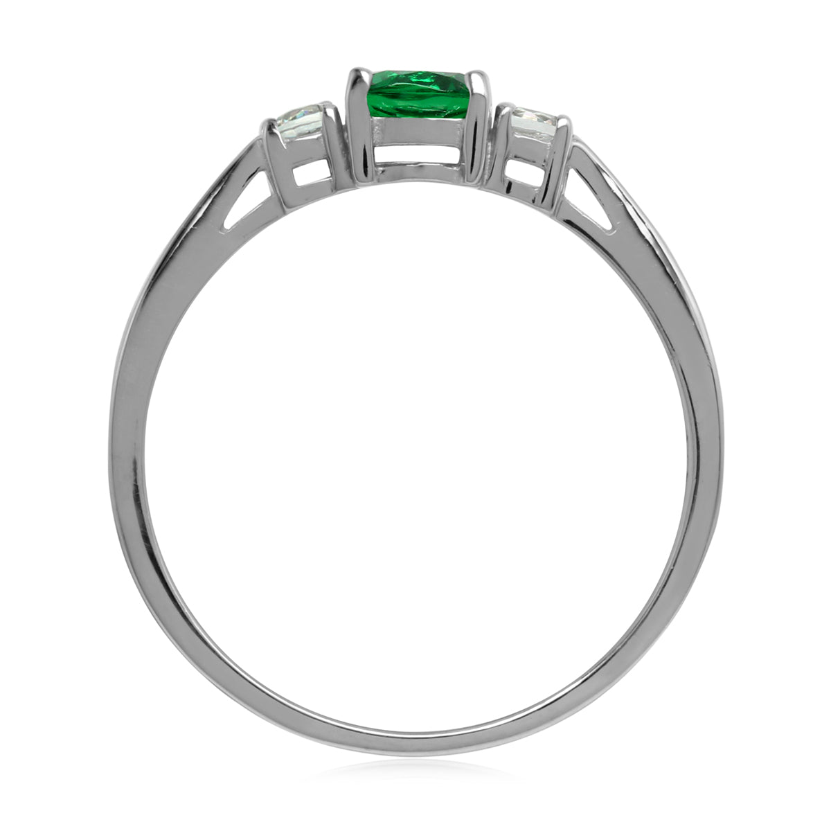 Petite 5MM Round Green Nano Emerald & White CZ 925 Sterling Silver Ring - Silvershake-store