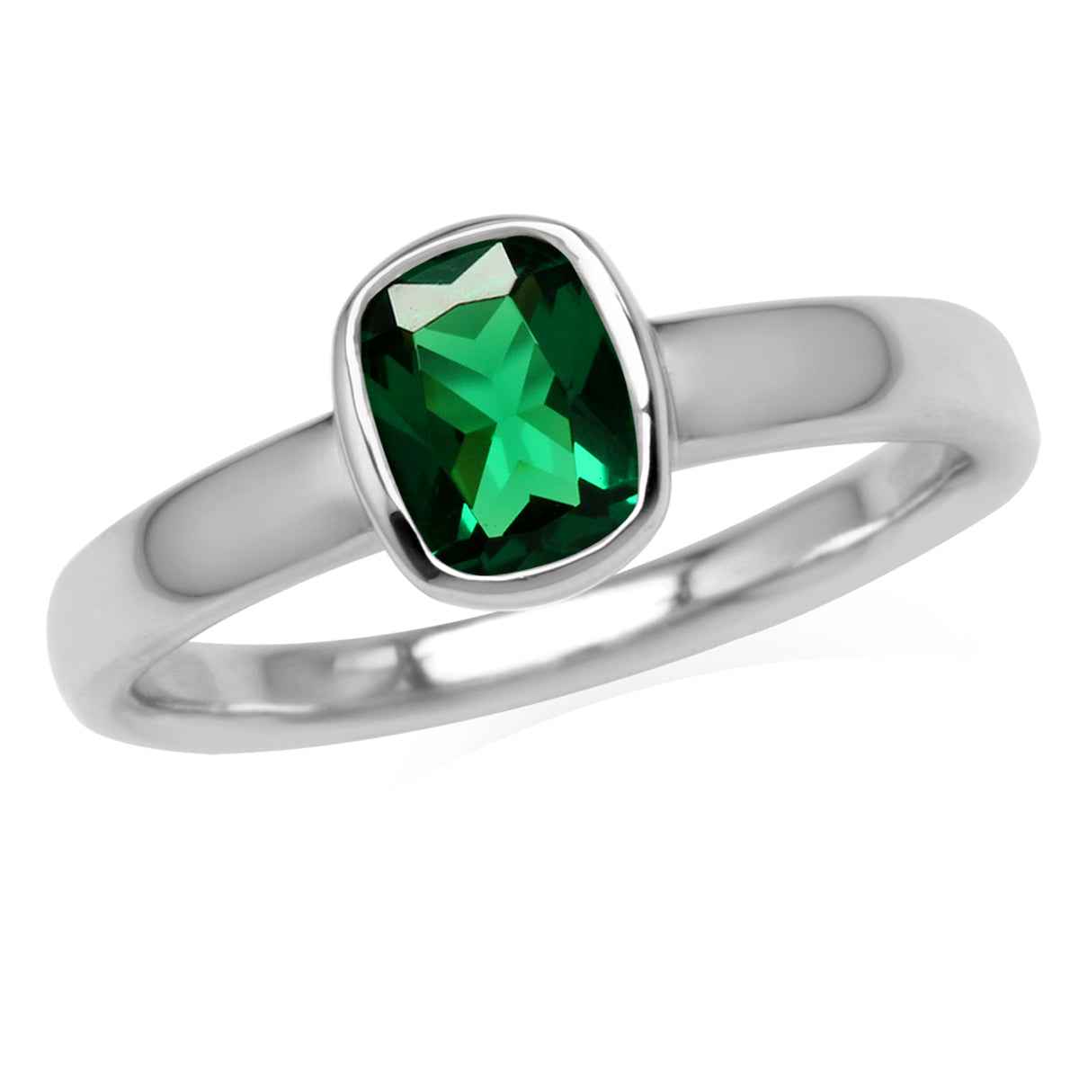 Green Nano Emerald White Gold Plated 925 Sterling Silver Bezel Set Solitaire Ring