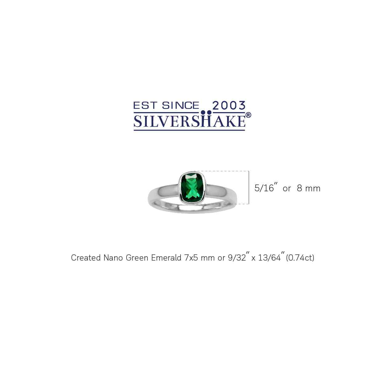 Green Nano Emerald White Gold Plated 925 Sterling Silver Bezel Set Solitaire Ring
