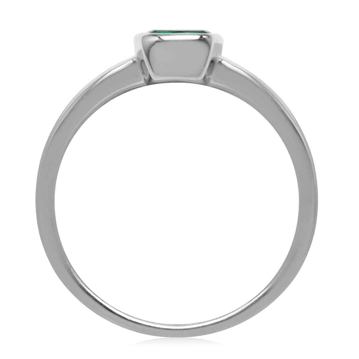 Green Nano Emerald White Gold Plated 925 Sterling Silver Bezel Set Solitaire Ring