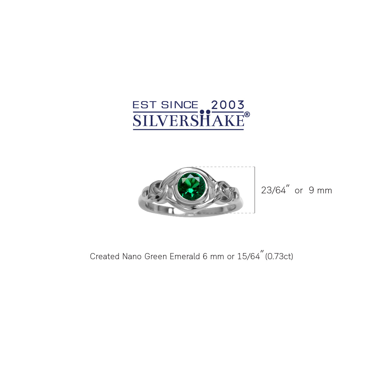 Created Nano Green Emerald Gemstone White Gold Plated 925 Sterling Silver Celtic Knot Ring - Silvershake-store