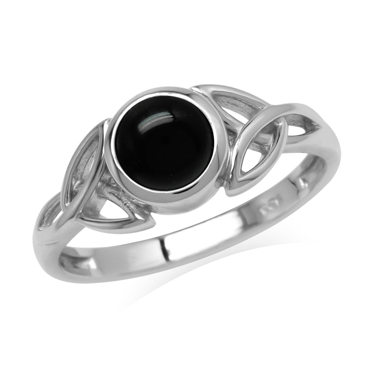 Natural 6 mm Round Black Onyx Stone 925 Sterling Silver Triquetra Celtic Knot Ring silvershake