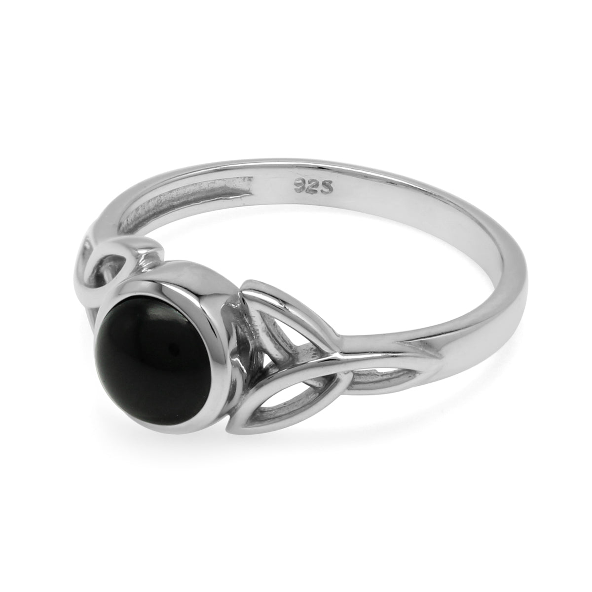Natural 6 mm Round Black Onyx Stone 925 Sterling Silver Triquetra Celtic Knot Ring silvershake