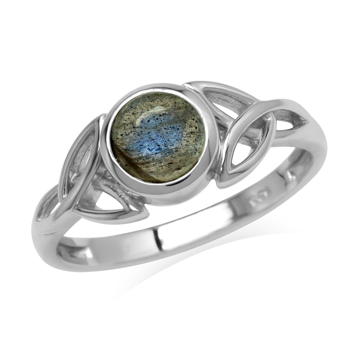 Natural 6 mm Round Labradorite Stone 925 Sterling Silver Triquetra Celtic Knot Ring silvershake