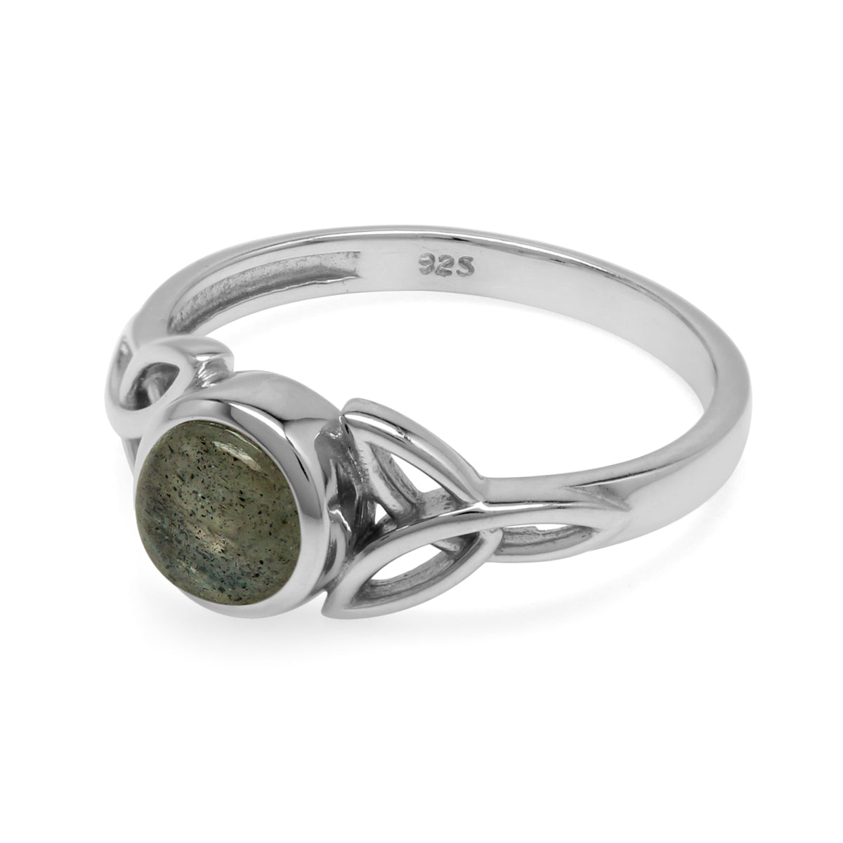 Natural 6 mm Round Labradorite Stone 925 Sterling Silver Triquetra Celtic Knot Ring silvershake