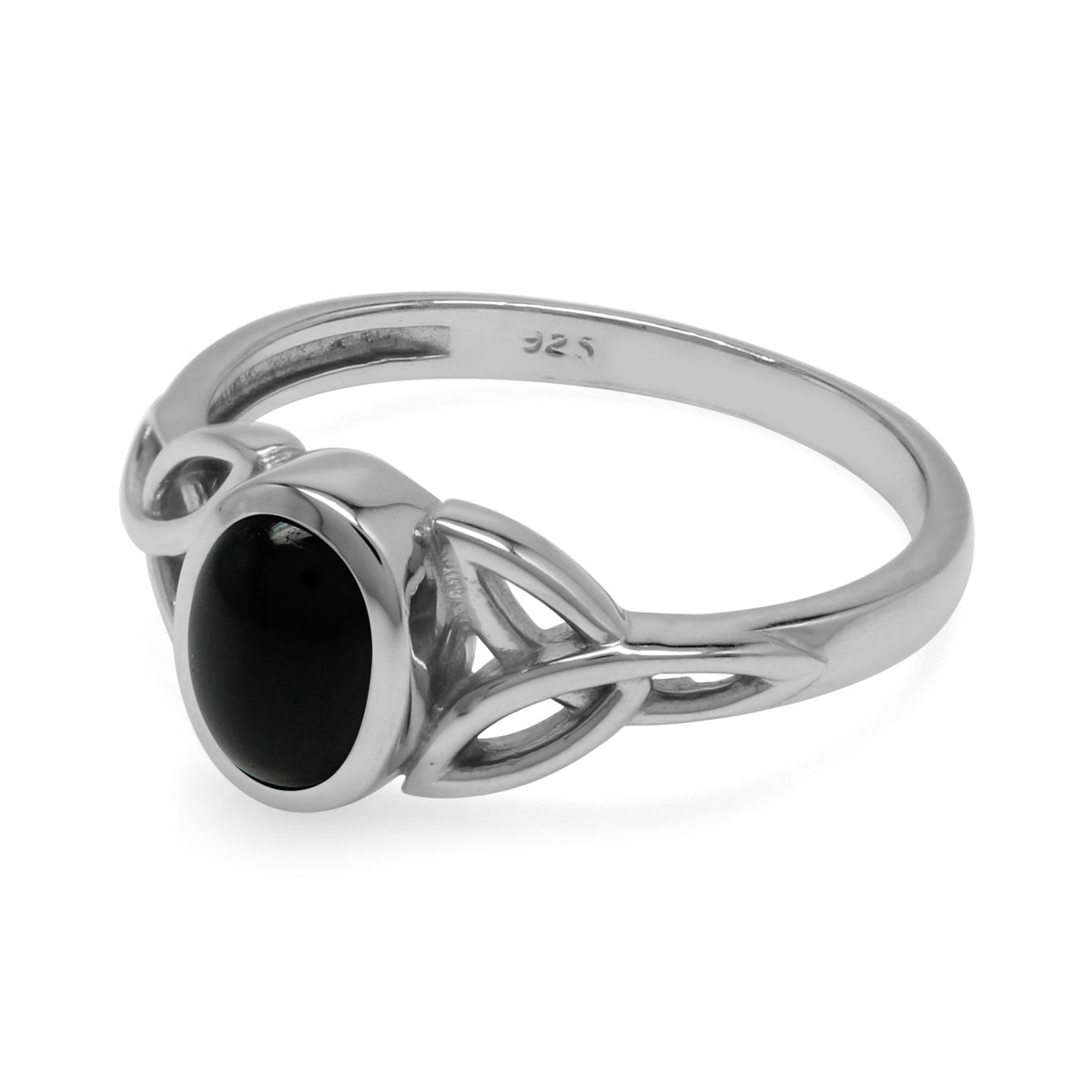 7x5 mm Oval Black Onyx Stone 925 Sterling Silver Triquetra Celtic Knot Ring - Silvershake-store