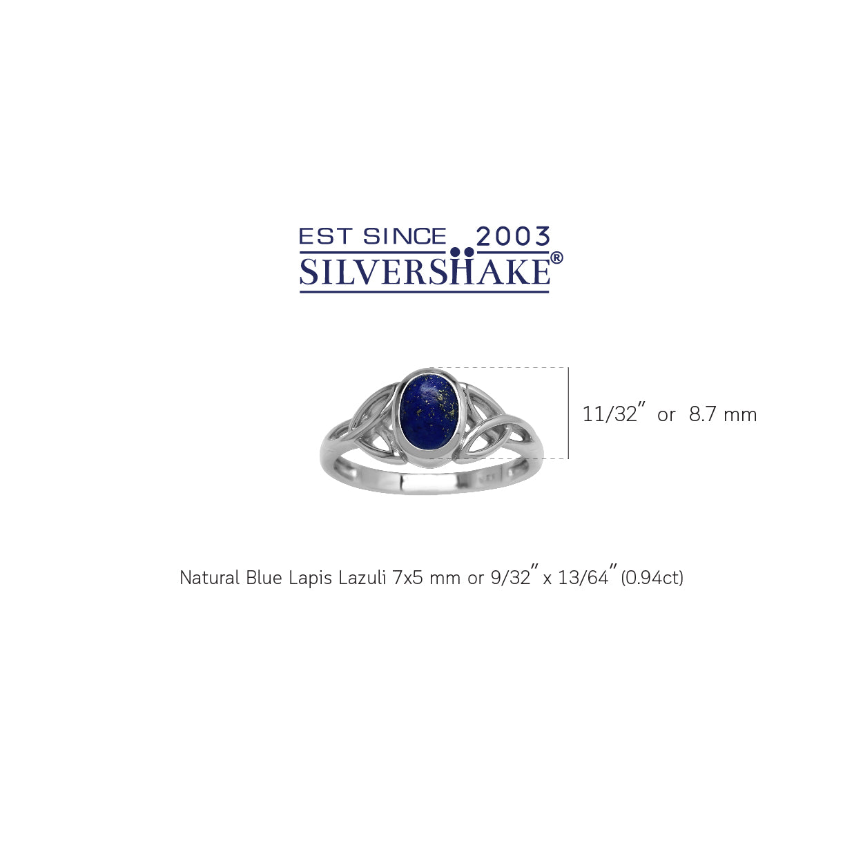 7x5 mm Oval Blue Lapis Lazuli Stone 925 Sterling Silver Triquetra Celtic Knot Ring - Silvershake-store