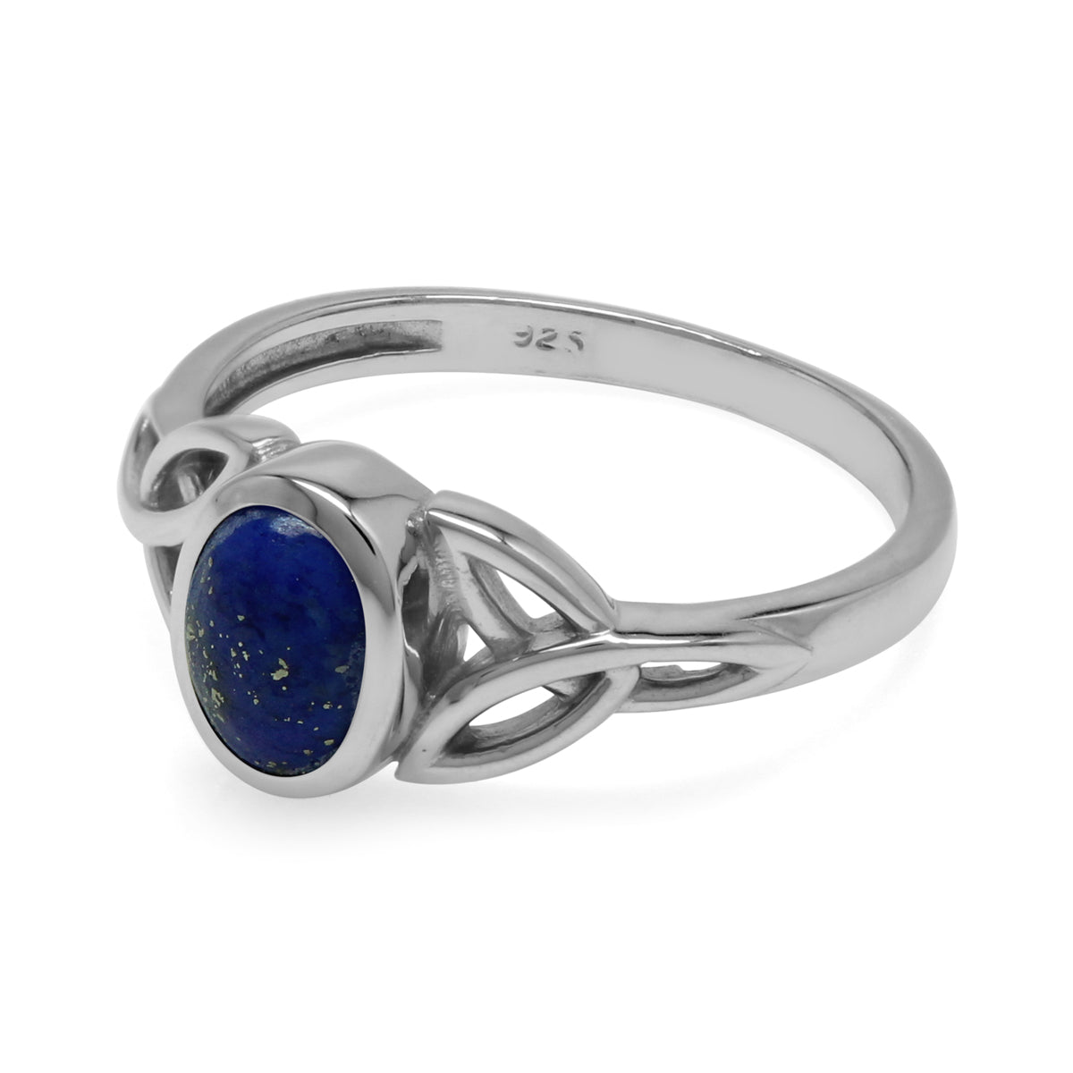 7x5 mm Oval Blue Lapis Lazuli Stone 925 Sterling Silver Triquetra Celtic Knot Ring - Silvershake-store