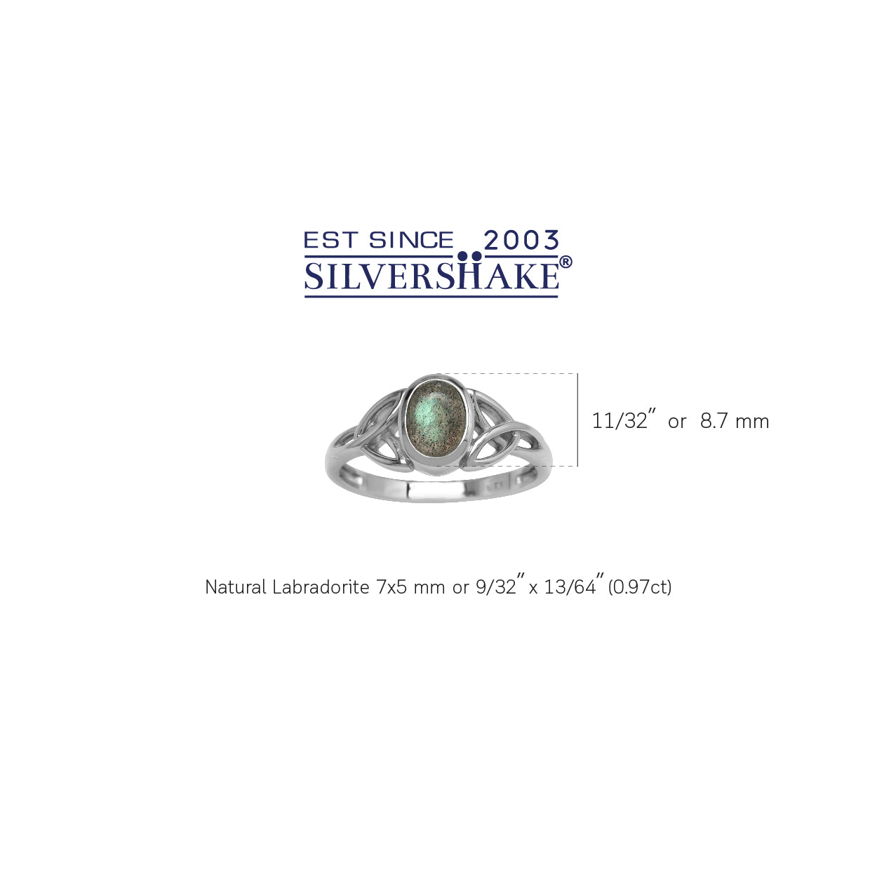 7x5 mm Oval Labradorite Stone 925 Sterling Silver Triquetra Celtic Knot Ring - Silvershake-store