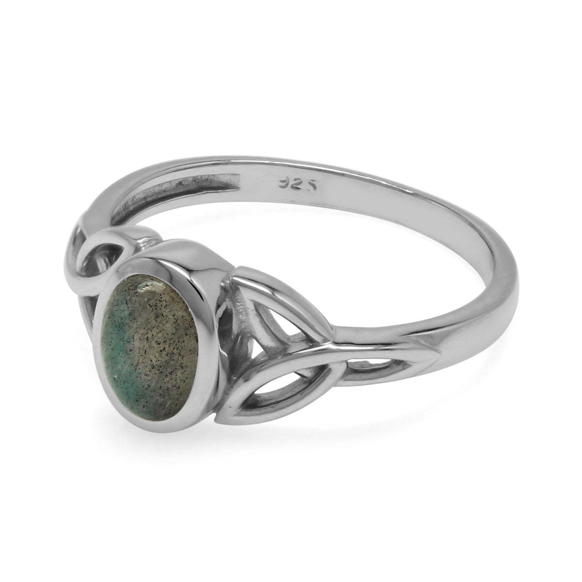 7x5 mm Oval Labradorite Stone 925 Sterling Silver Triquetra Celtic Knot Ring - Silvershake-store