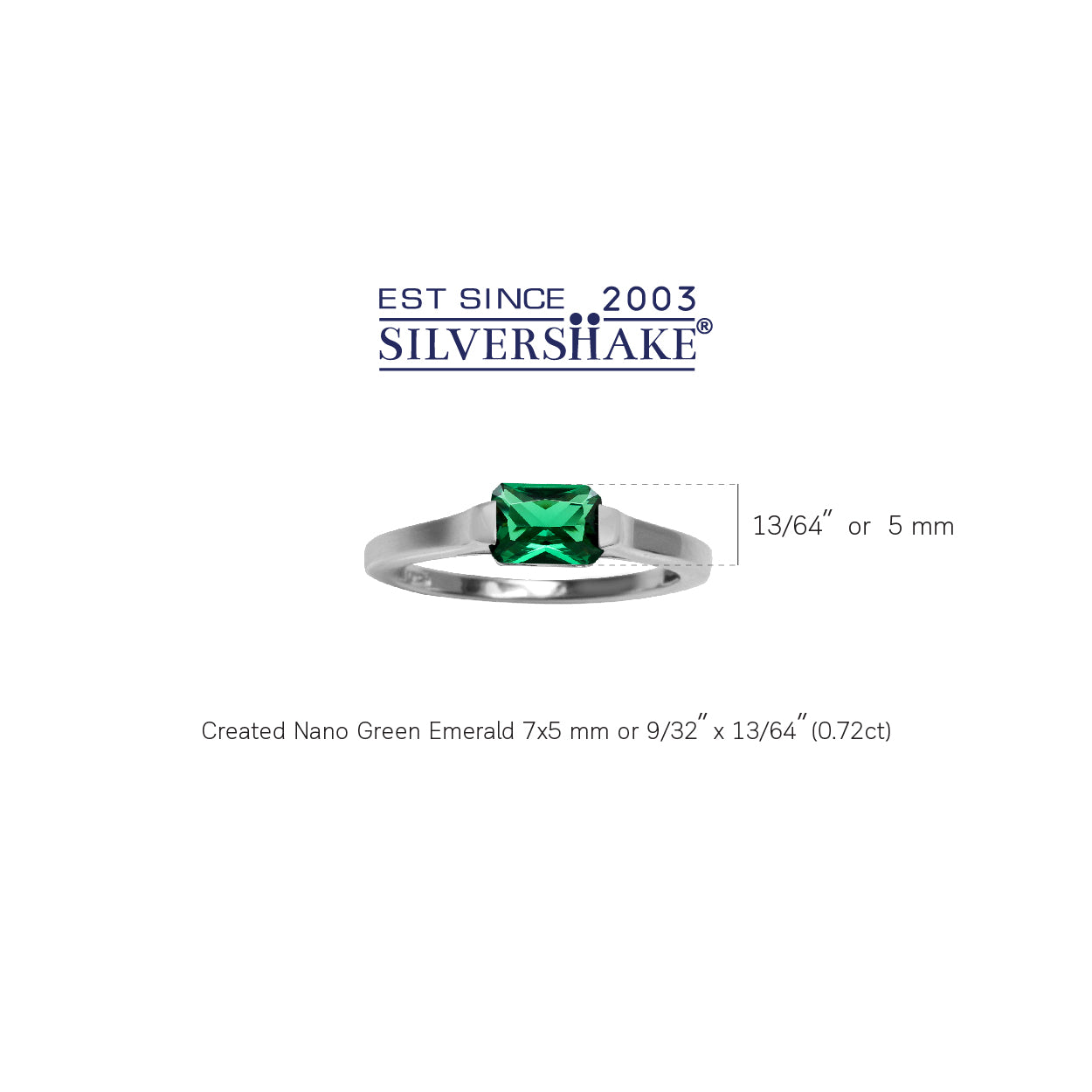 7x5 mm Octagon Shape Nano Green Emerald White Gold Plated 925 Sterling Silver East-West Solitaire Promise Ring for May Birthstone - Silvershake-store
