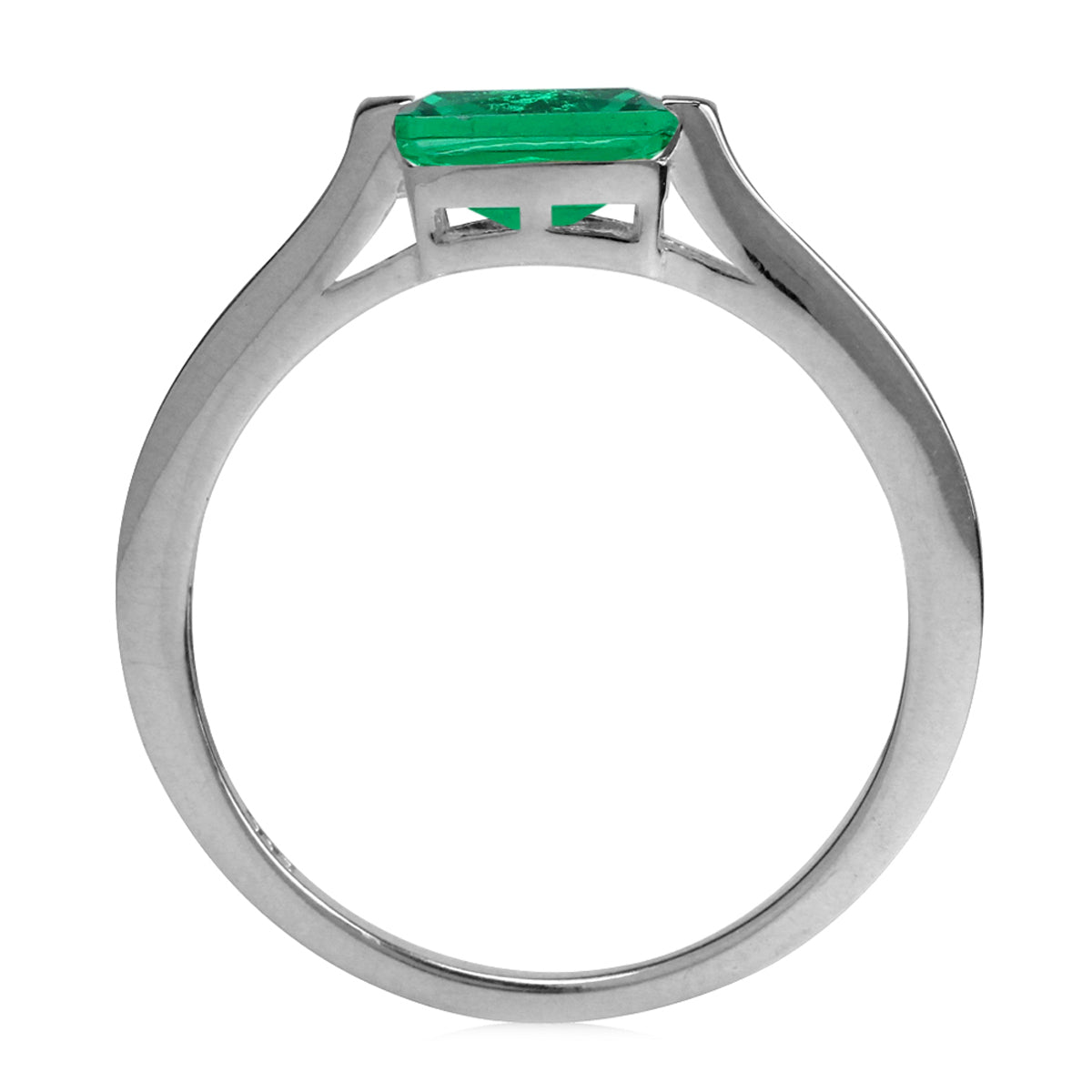 7x5 mm Octagon Shape Nano Green Emerald White Gold Plated 925 Sterling Silver East-West Solitaire Promise Ring for May Birthstone - Silvershake-store