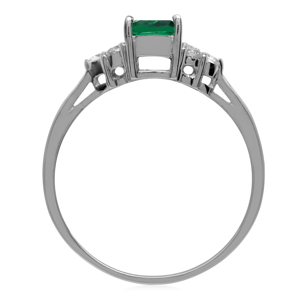 Nano Green Emerald Octagon 7x5 mm 925 Sterling Silver Engagement Ring - Silvershake-store