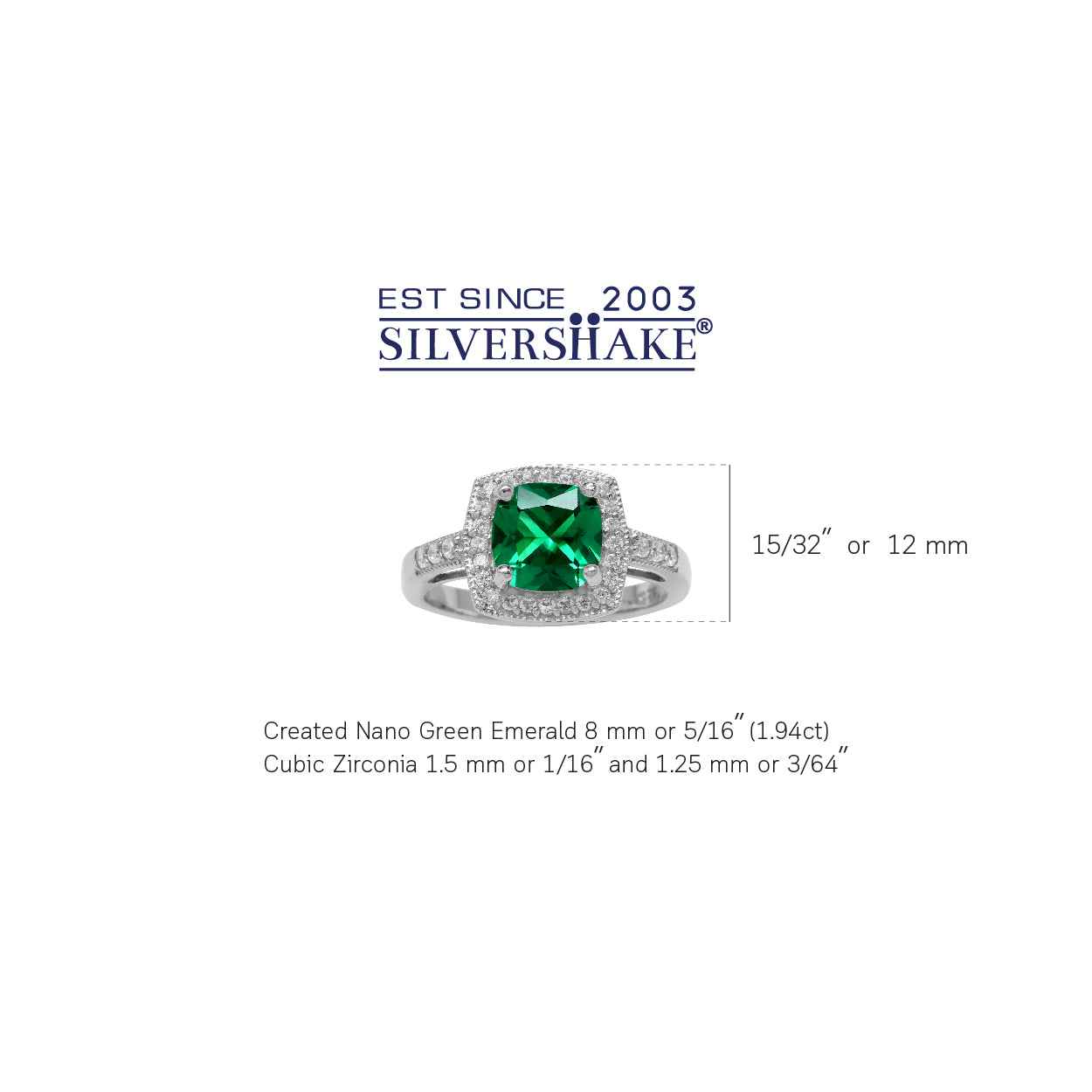 8MM Cushion Nano Green Emerald 925 Sterling Silver Halo Engagement Ring