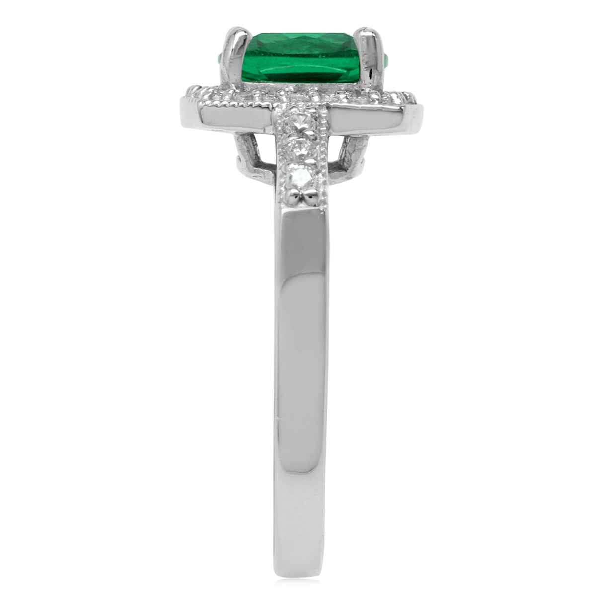 8MM Cushion Nano Green Emerald 925 Sterling Silver Halo Engagement Ring
