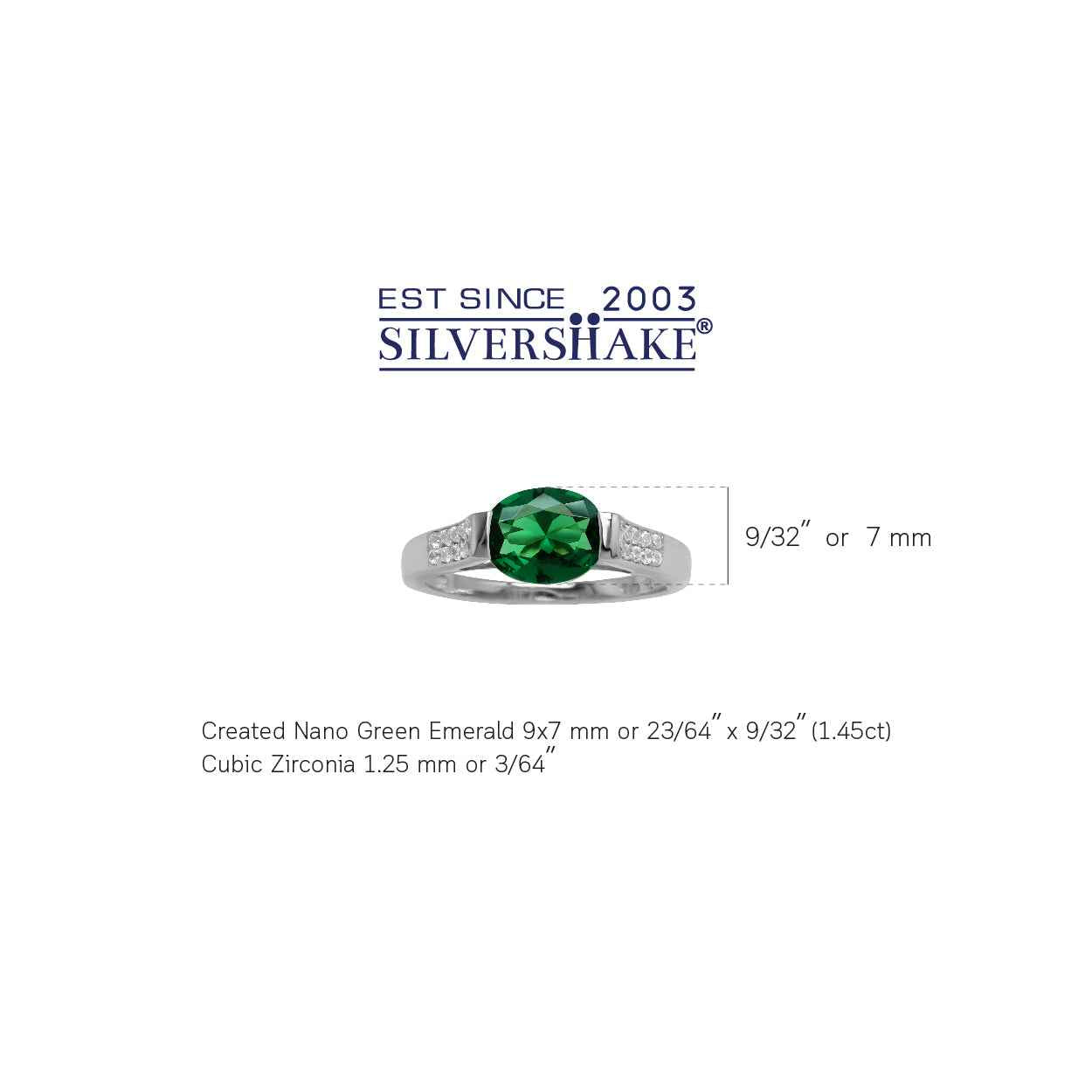 1.45 Ct Oval 9x7 mm Nano Emerald & White CZ 925 Sterling Silver Ring
