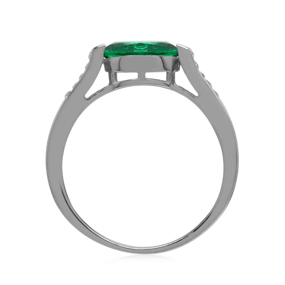 1.45 Ct Oval 9x7 mm Nano Emerald & White CZ 925 Sterling Silver Ring