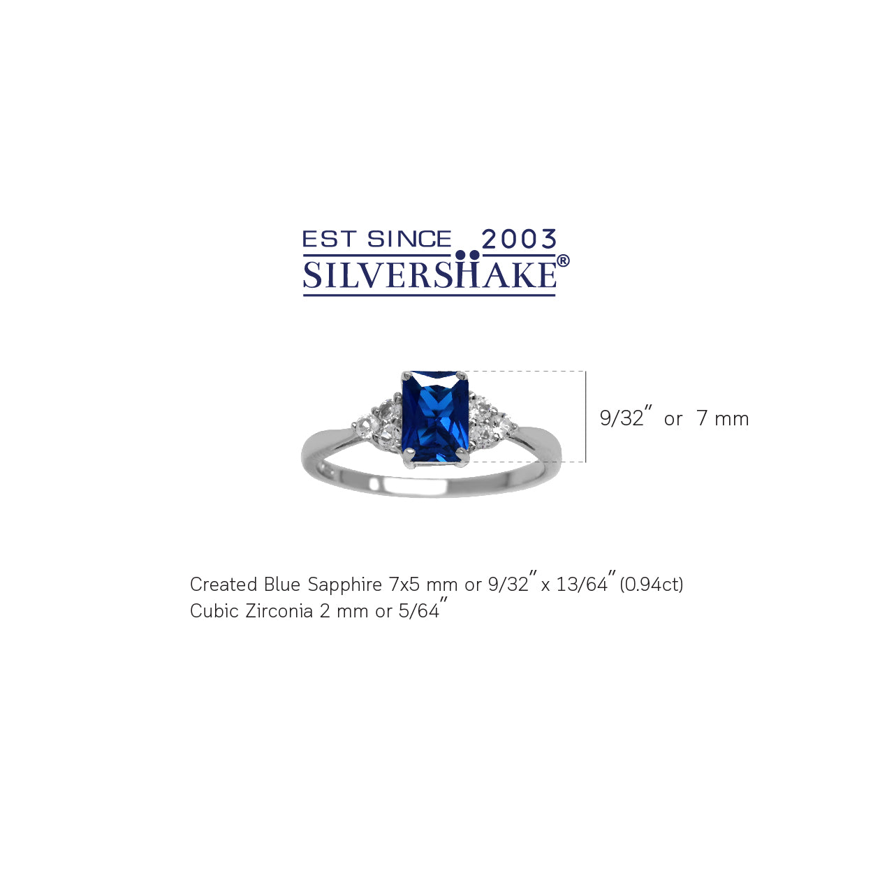 Created Blue Sapphire Octagon 7x5 mm 925 Sterling Silver Engagement Ring - Silvershake-store