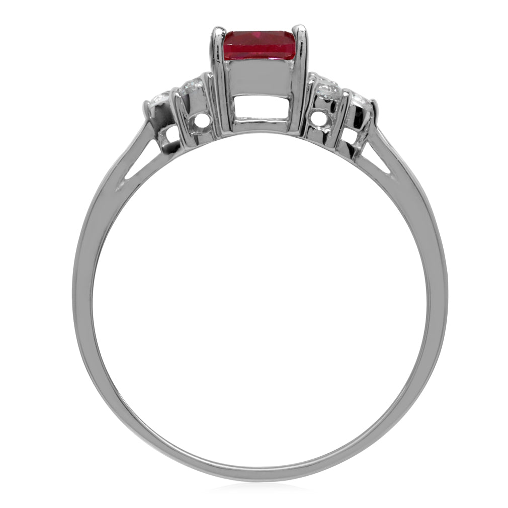 Created Red Ruby Octagon 7x5 mm 925 Sterling Silver Engagement Ring - Silvershake-store