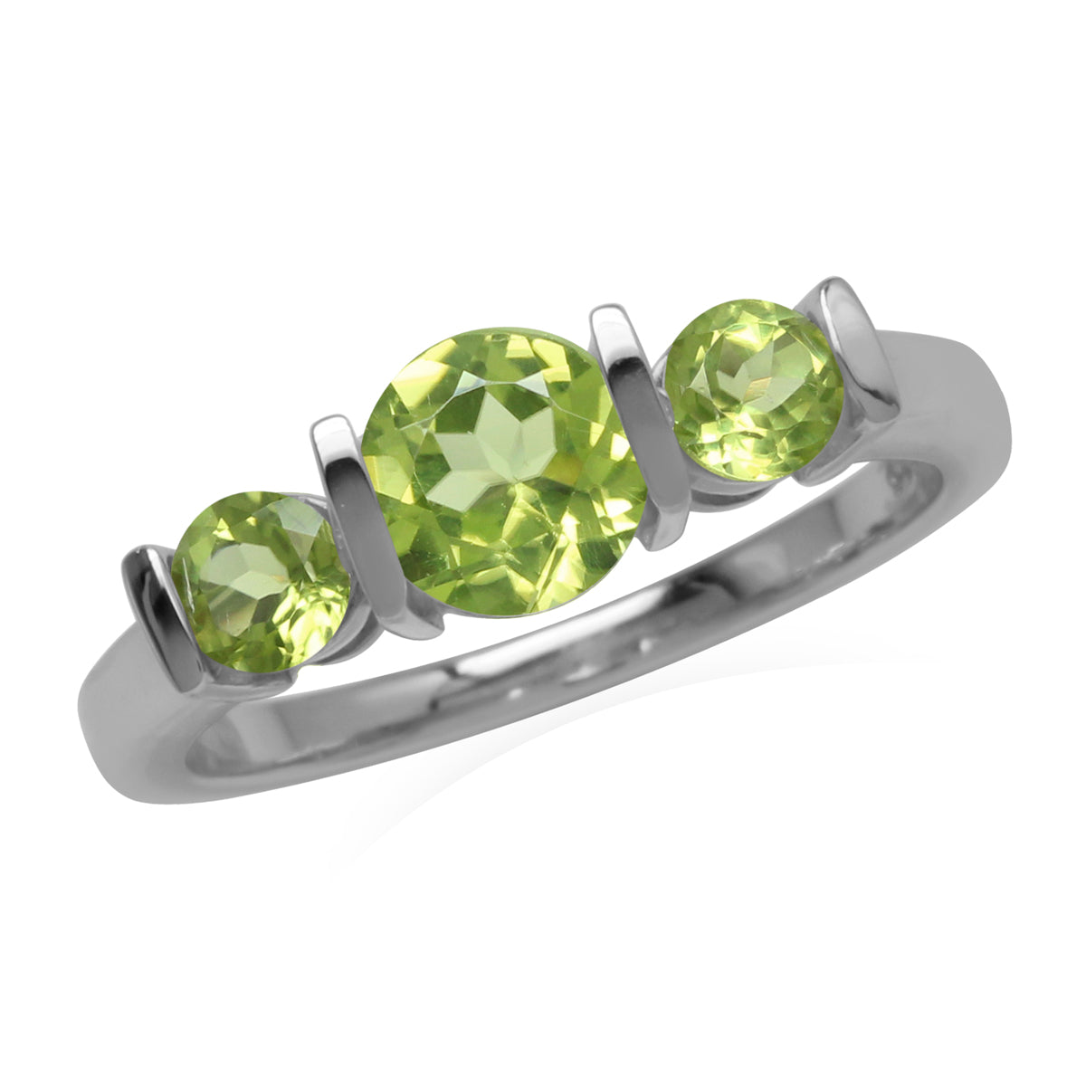 Natural 3-Stone Green Peridot 925 Sterling Silver Enngagement Ring