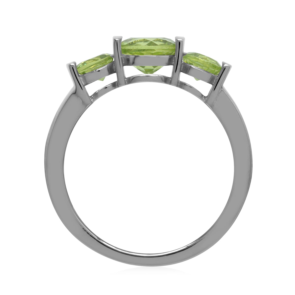 Natural 3-Stone Green Peridot 925 Sterling Silver Enngagement Ring