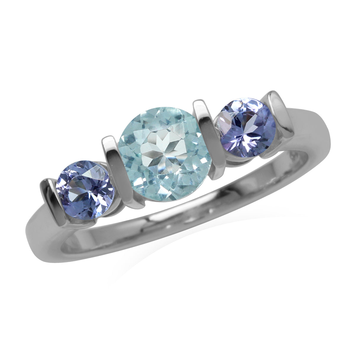 Genuine Sky Blue Topaz and Tanzanite 925 Sterling Silver 3-Stone Enngagement Ring