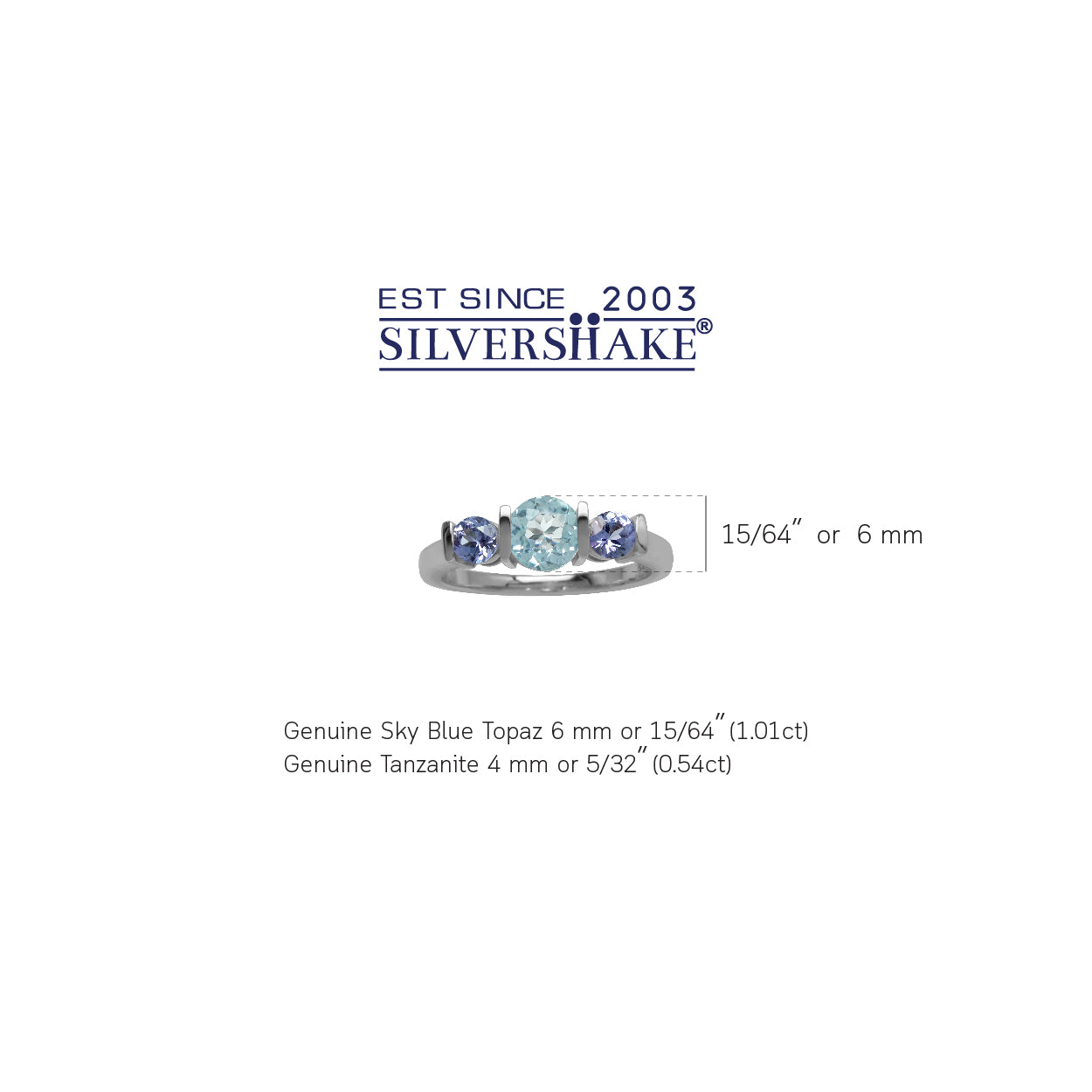 Genuine Sky Blue Topaz and Tanzanite 925 Sterling Silver 3-Stone Enngagement Ring