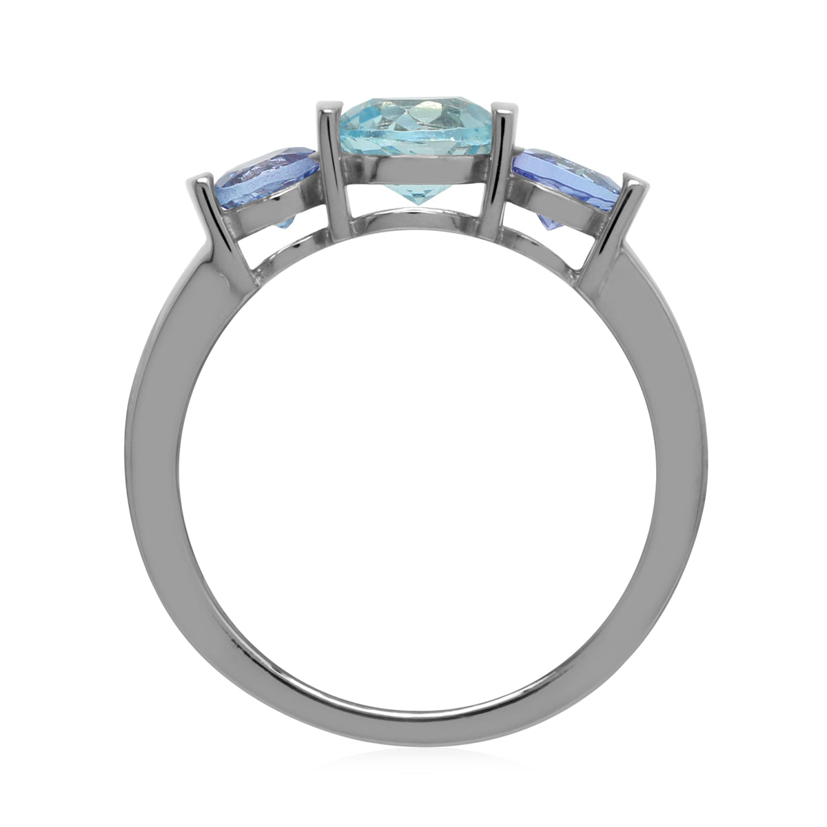 Genuine Sky Blue Topaz and Tanzanite 925 Sterling Silver 3-Stone Enngagement Ring