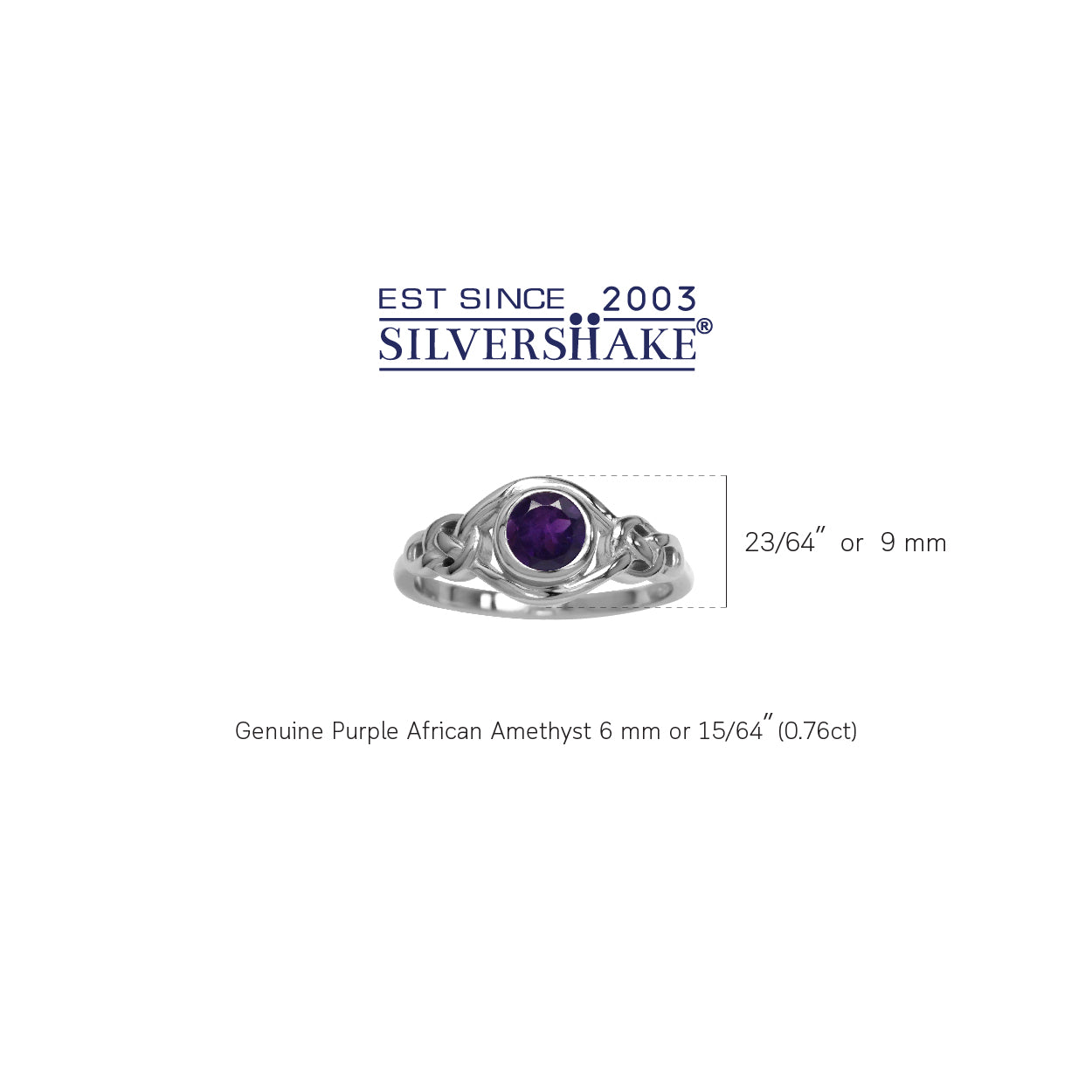 Genuine Dark Purple  African Amethyst White Gold Plated 925 Sterling Silver Celtic Knot Ring - Silvershake-store