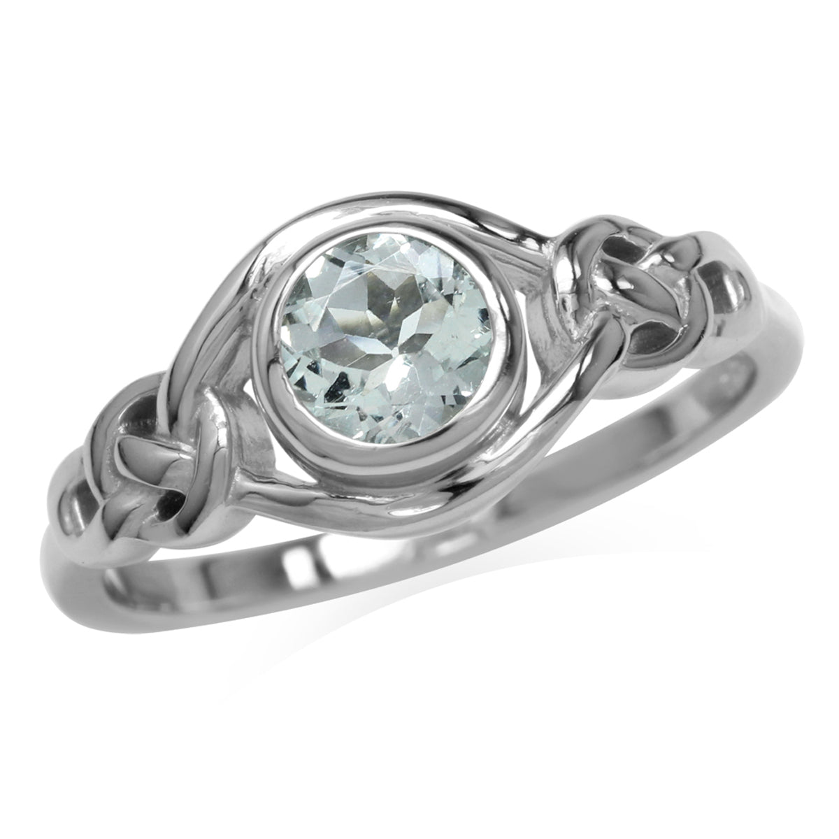 Genuine Light Blue Aquamarine White Gold Plated 925 Sterling Silver Celtic Knot Ring - Silvershake-store
