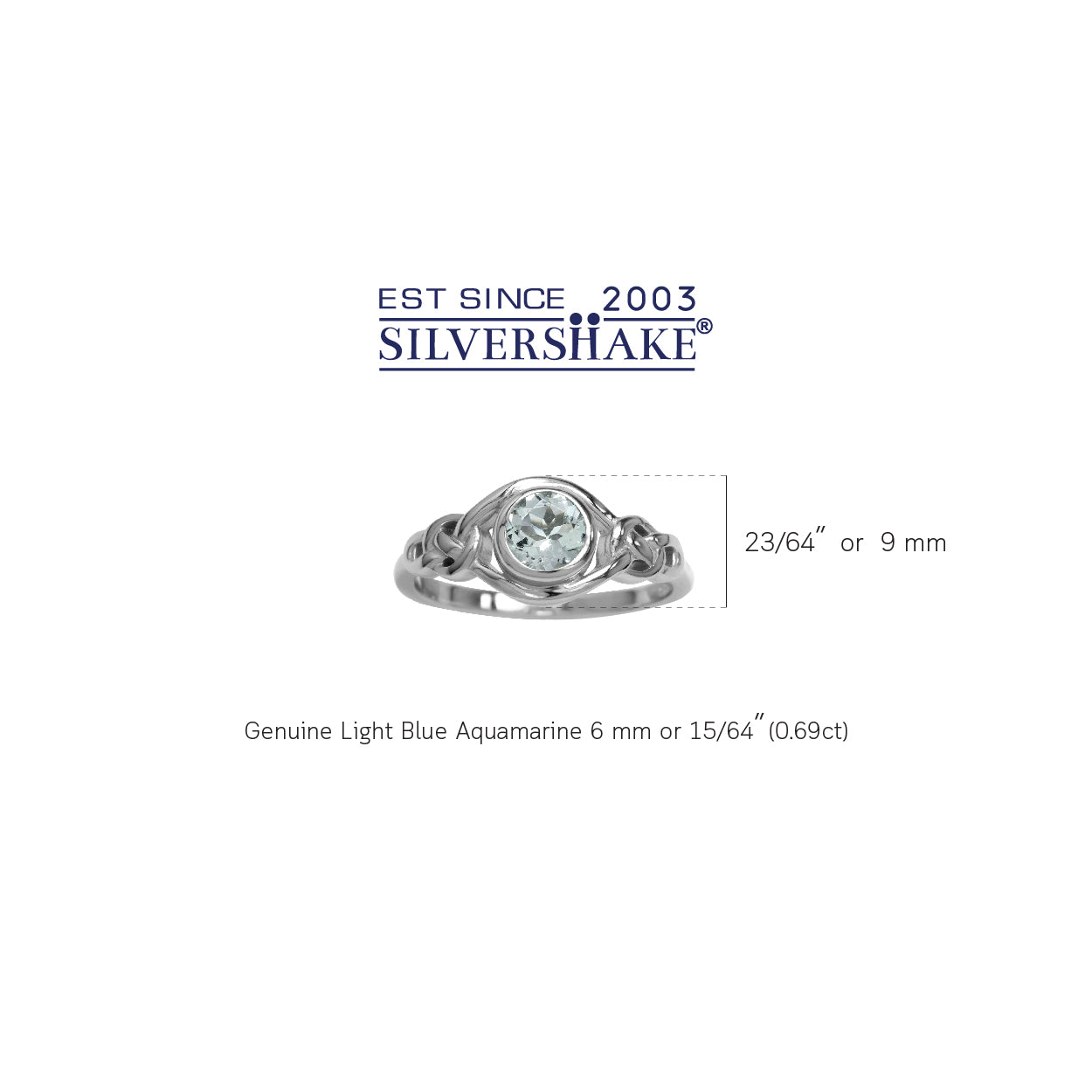 Genuine Light Blue Aquamarine White Gold Plated 925 Sterling Silver Celtic Knot Ring - Silvershake-store