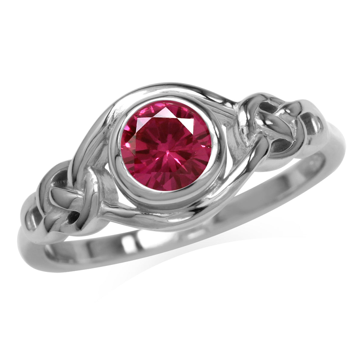 6MM Created Round Shape Pink Tourmaline White Gold Plated 925 Sterling Silver Celtic Knot Solitaire Ring October Gemstone Birthstone - Silvershake-store