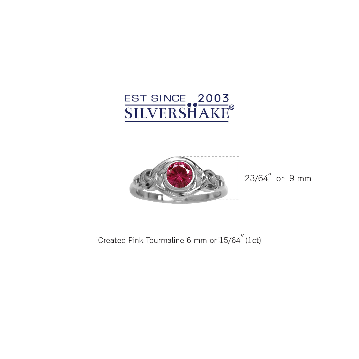 6MM Created Round Shape Pink Tourmaline White Gold Plated 925 Sterling Silver Celtic Knot Solitaire Ring October Gemstone Birthstone - Silvershake-store