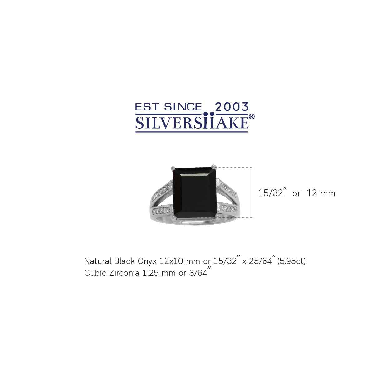 Genuine 5.9 Ct Octagon 12x10 mm Black Onyx & CZ White Gold Plated 925 Sterling Silver Cocktail Ring