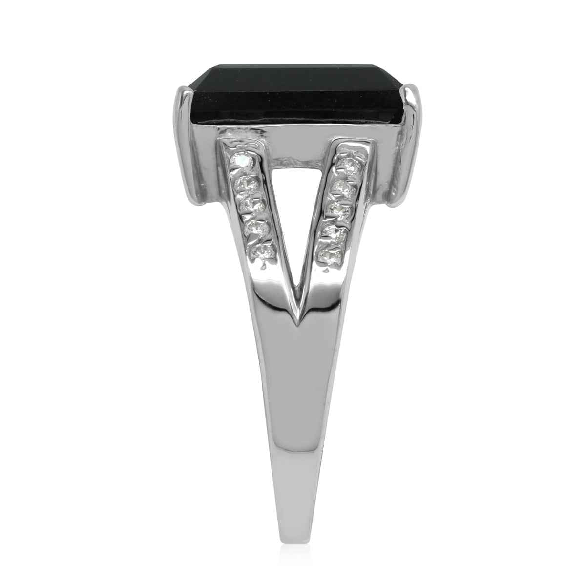 Genuine 5.9 Ct Octagon 12x10 mm Black Onyx & CZ White Gold Plated 925 Sterling Silver Cocktail Ring