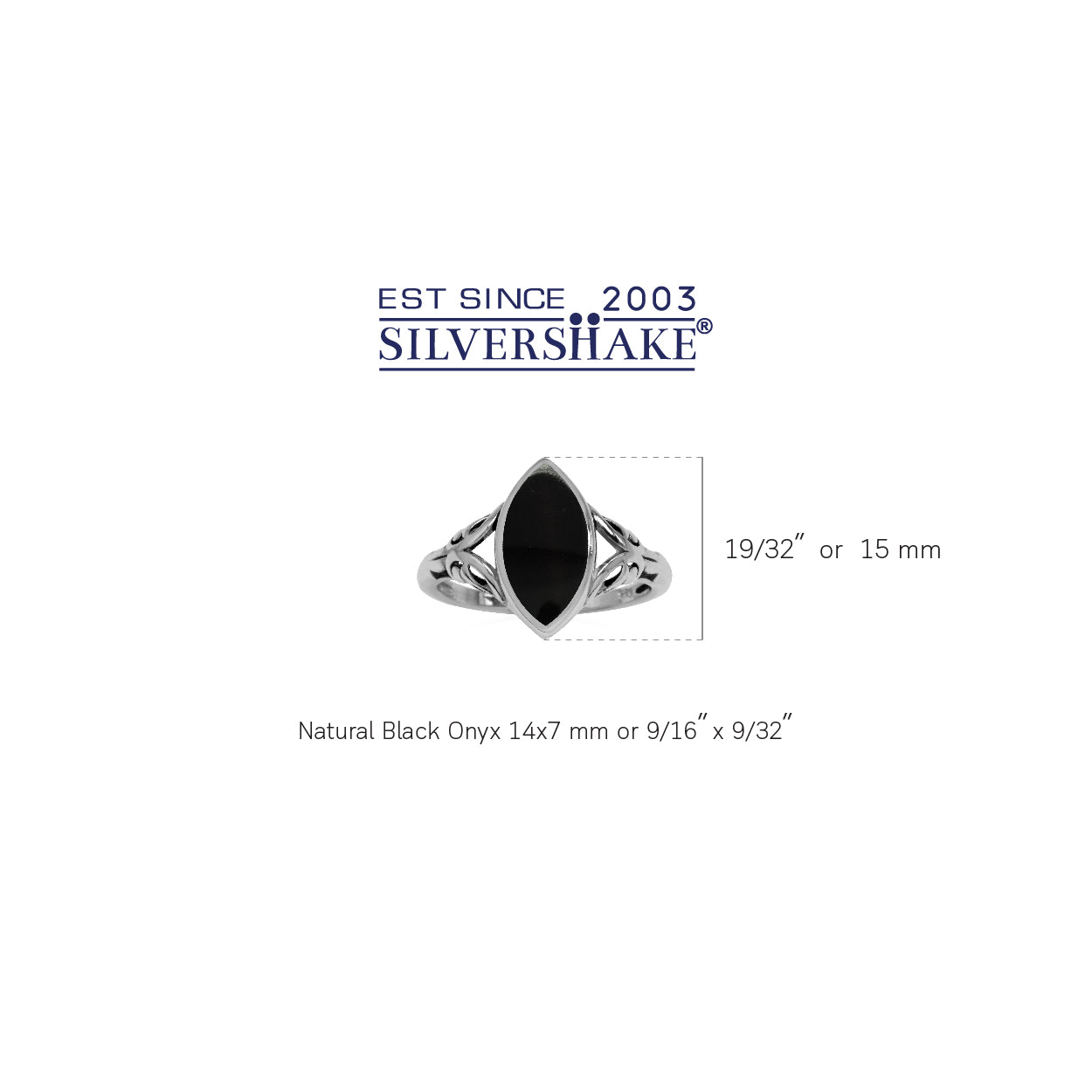 14x7MM Natural Marquise Shape Black Onyx 925 Sterling Silver Filigree Ring - Silvershake-store