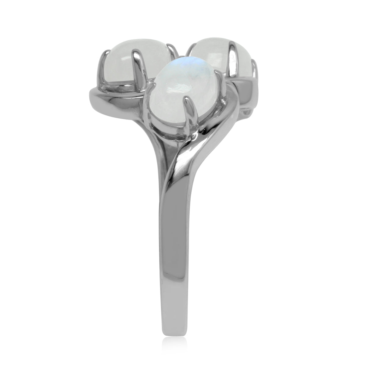 Natural Rainbow Moonstone 925 Sterling Silver 3-Stone Cluster Ring silvershake