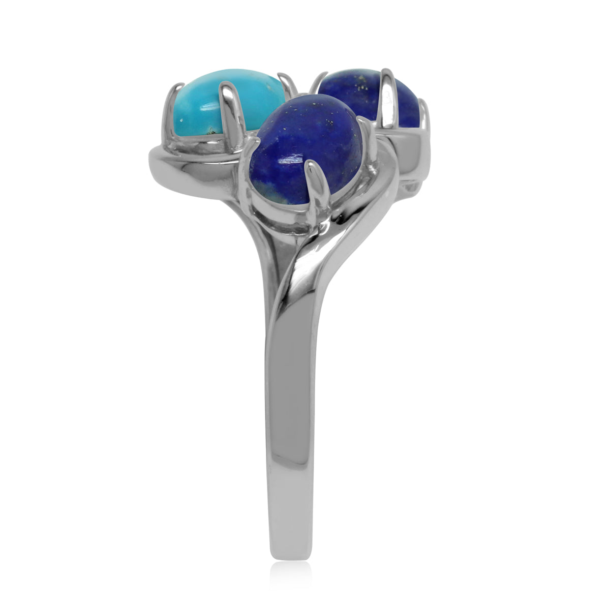 Genuine Blue Lapis Lazuli and American Turquoise 925 Sterling Silver 3-Stone Cluster Ring silvershake