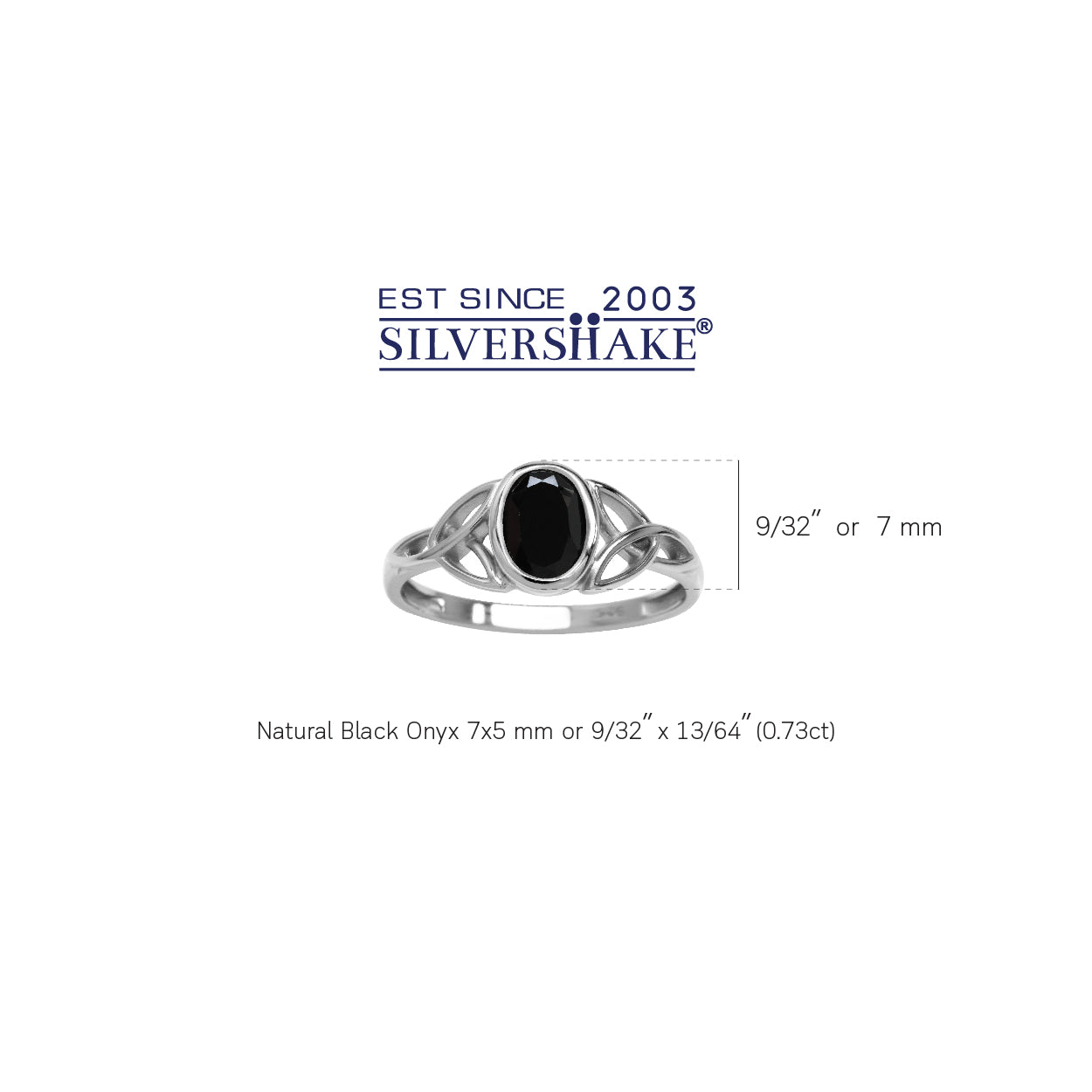 Natural Black Onyx White Gold Plated 925 Sterling Silver Triquetra Celtic Knot Ring - Silvershake-store