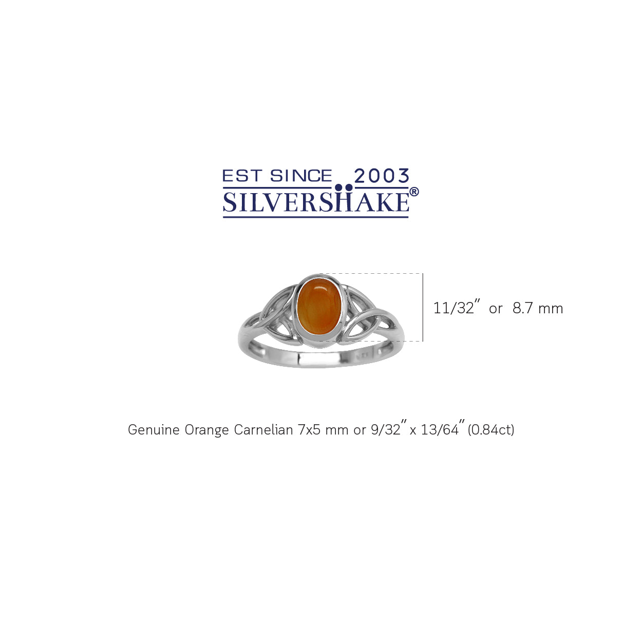 Genuine Orange Carnelian Stone 925 Sterling Silver Triquetra Celtic Knot Ring - Silvershake-store