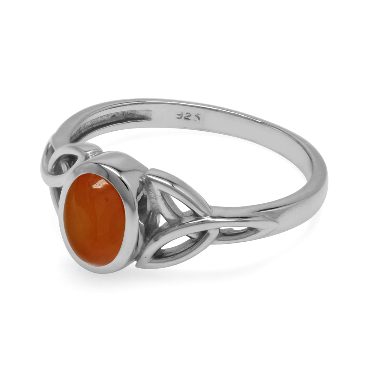 Genuine Orange Carnelian Stone 925 Sterling Silver Triquetra Celtic Knot Ring - Silvershake-store