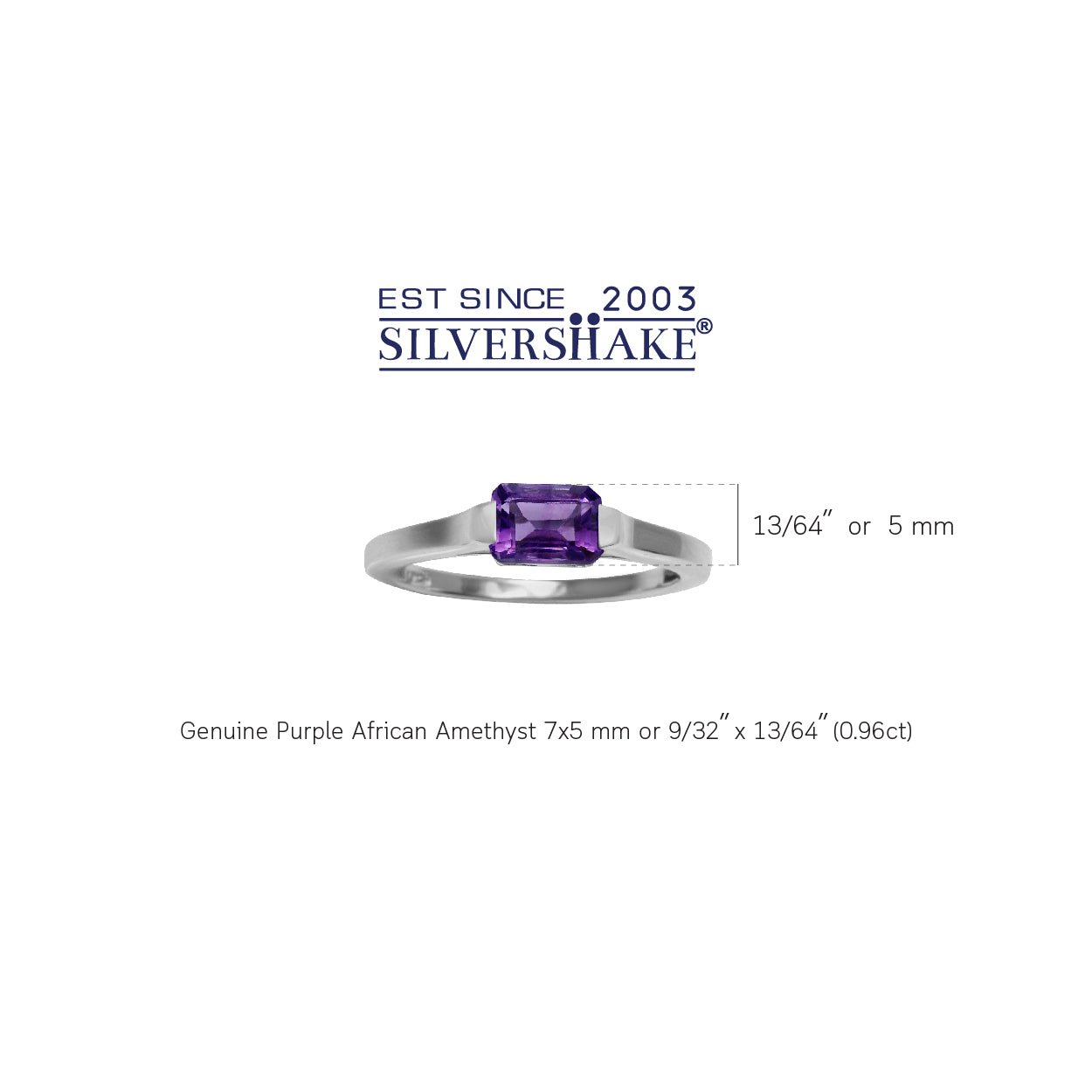Genuine Dark Purple Octagon African Amethyst February Birthstone 925 Sterling Silver East-West Solitaire Gemstone Promise Ring - Silvershake-store