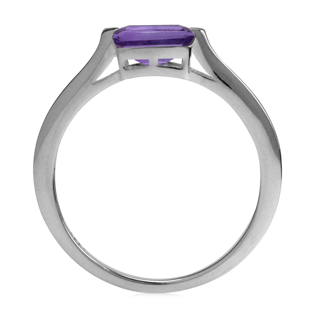 Genuine Dark Purple Octagon African Amethyst February Birthstone 925 Sterling Silver East-West Solitaire Gemstone Promise Ring - Silvershake-store
