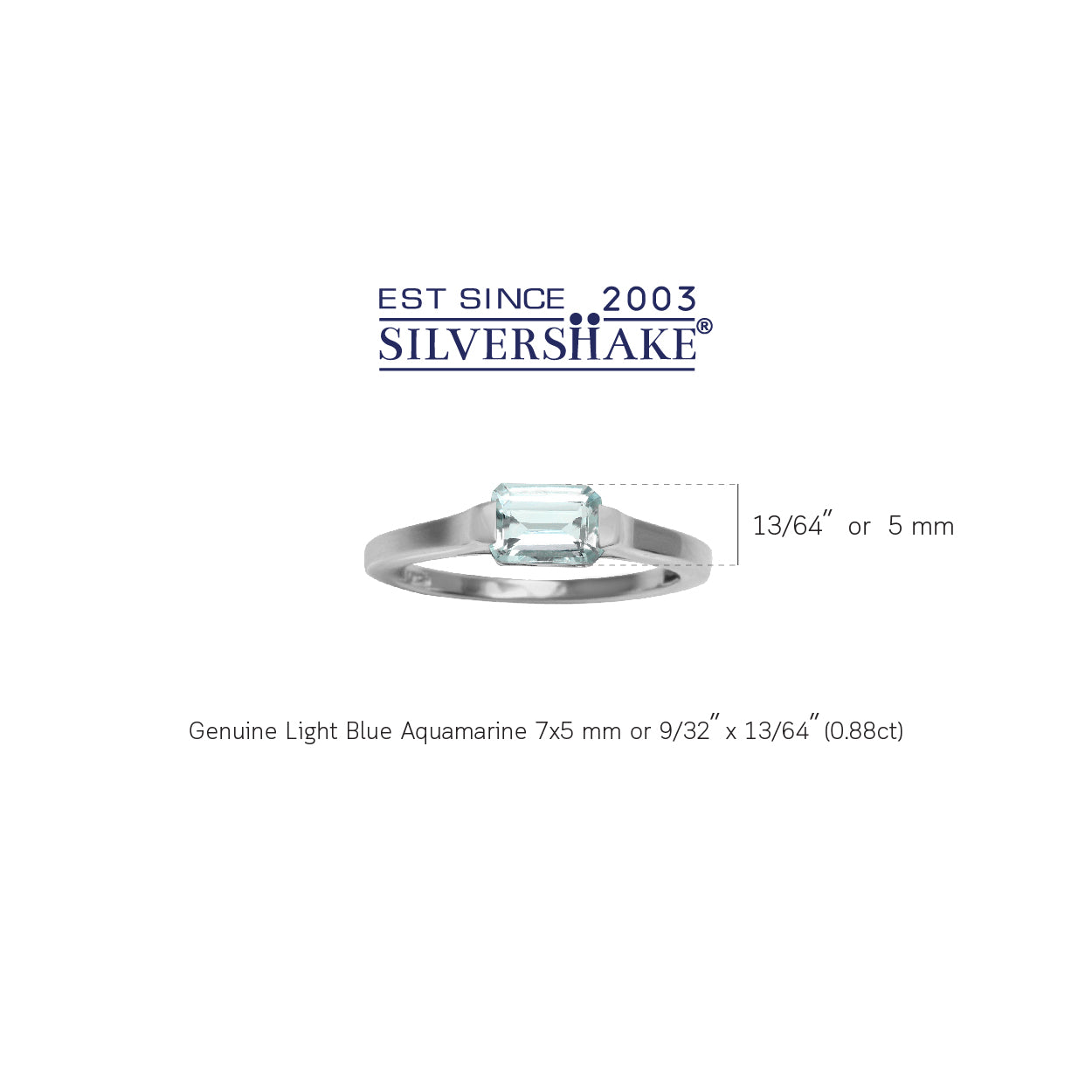 Genuine Light Blue Octagon Aquamarine March Birthstone 925 Sterling Silver East-West Solitaire Gemstone Promise Ring - Silvershake-store