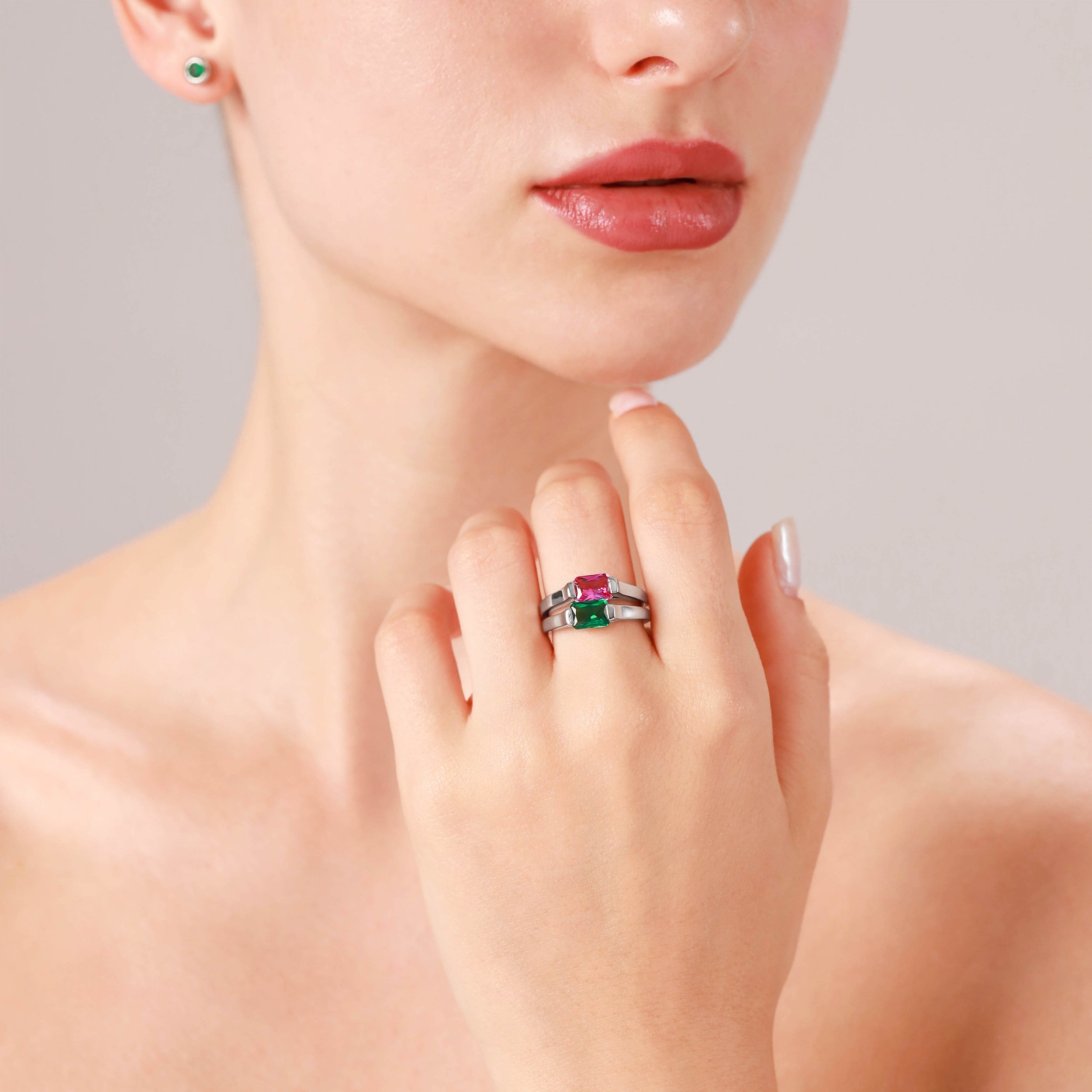 Created Octagon Pink Tourmaline October Birthstone 925 Sterling Silver East-West Solitaire Gemstone Promise Ring - Silvershake-store