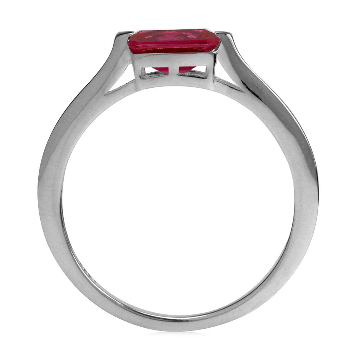 Simulated Octagon Red Ruby July Birthstone 925 Sterling Silver East-West Solitaire Gemstone Promise Ring - Silvershake-store