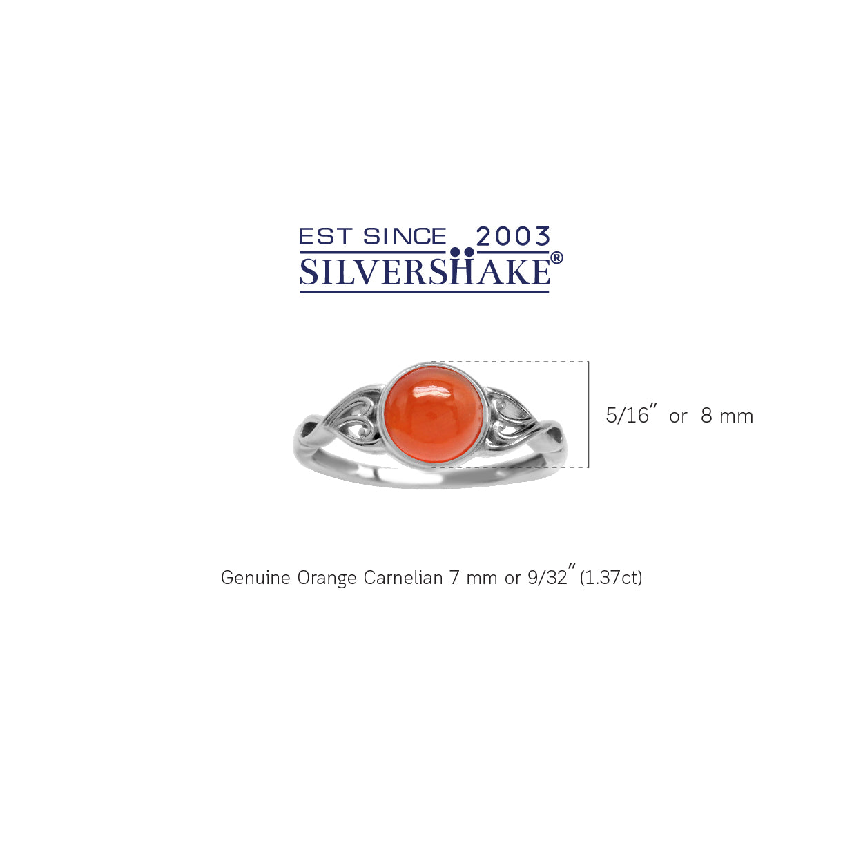 Geunine Orange Carnelian Stone 925 Sterling Silver Victorian Style Solitaire Ring - Silvershake-store